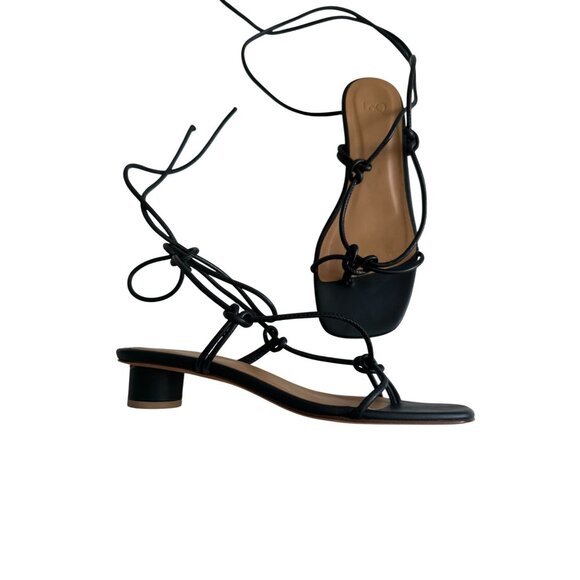 LOQ Dora Black Laceup Leather Kitten Heels Sandals Size 38 / US 8 - Picture 2 of 10